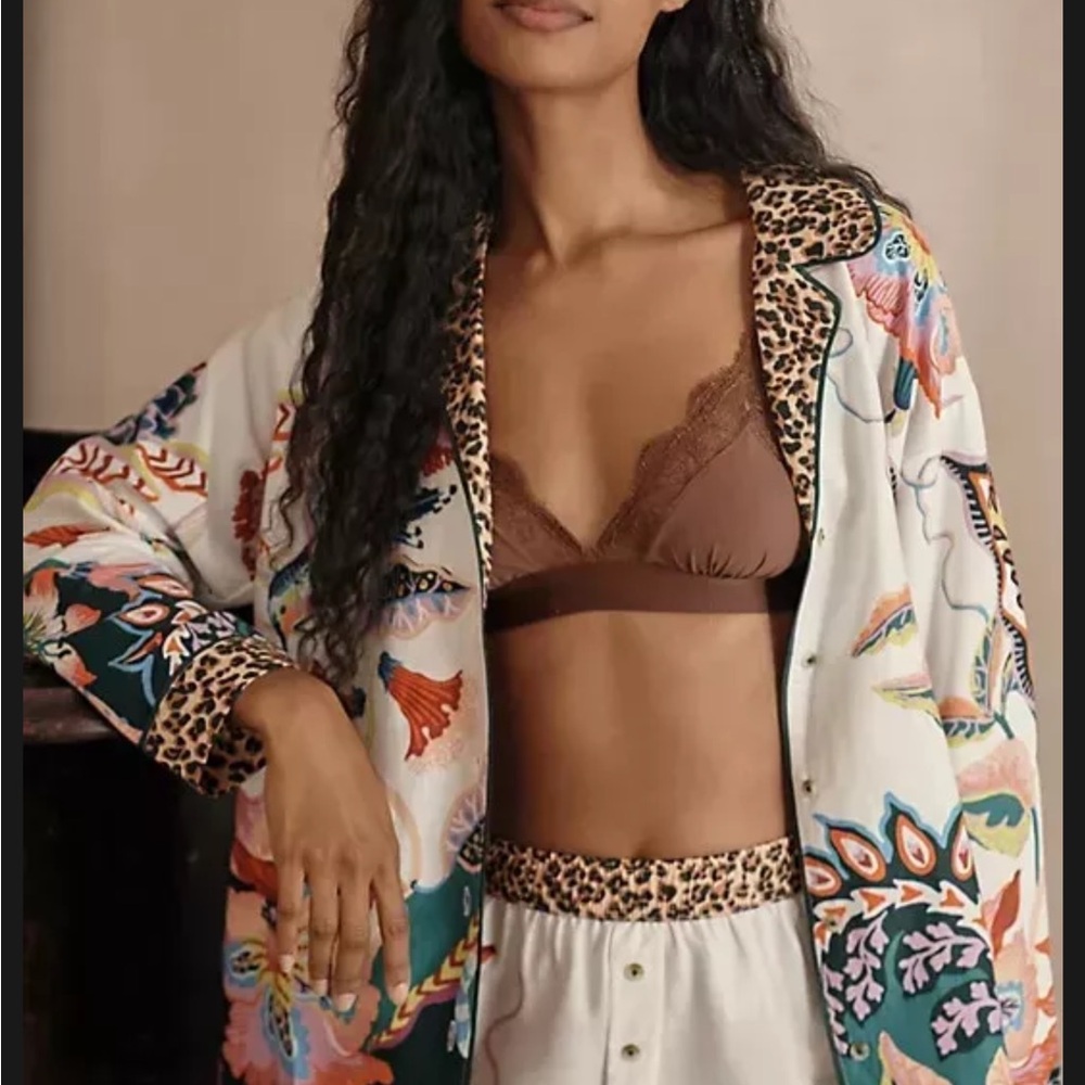 By Anthropologie Flannel Buttondown Pajama Shirt / Top NWT Sarah Gordon Floral
